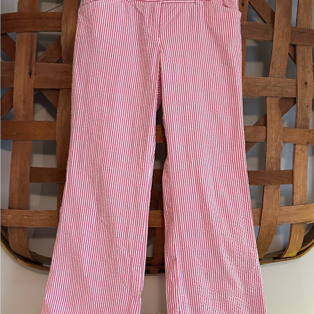 J. Crew Pink and White Striped Seersucker Pants, Women’s Size 6.